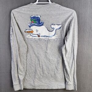 Vineyard Vines Mens Long Sleeve Snowman Whale Graphic T Shirt Size Medium
